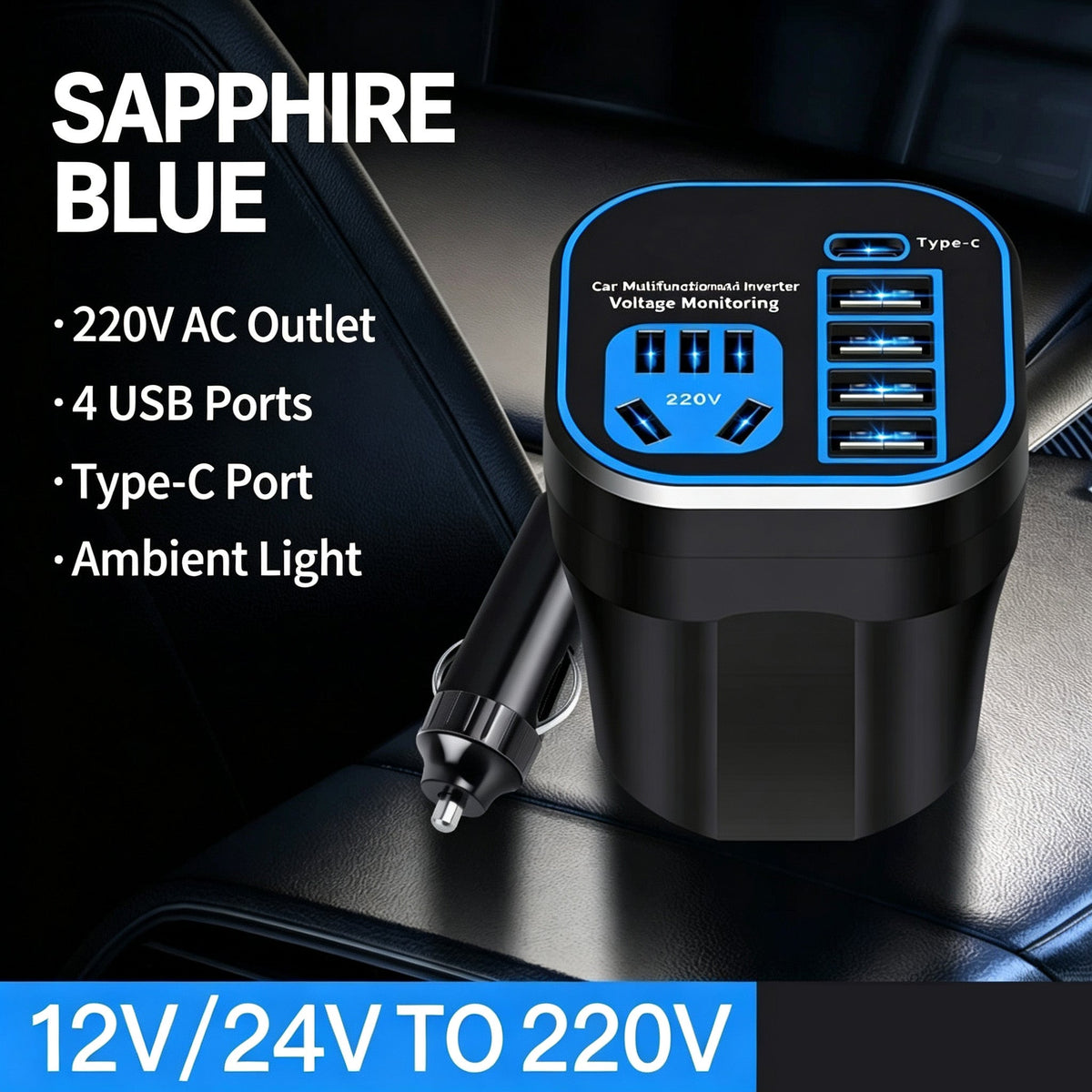 12V/24V Car Power Inverter with USB-C and QC 3.0