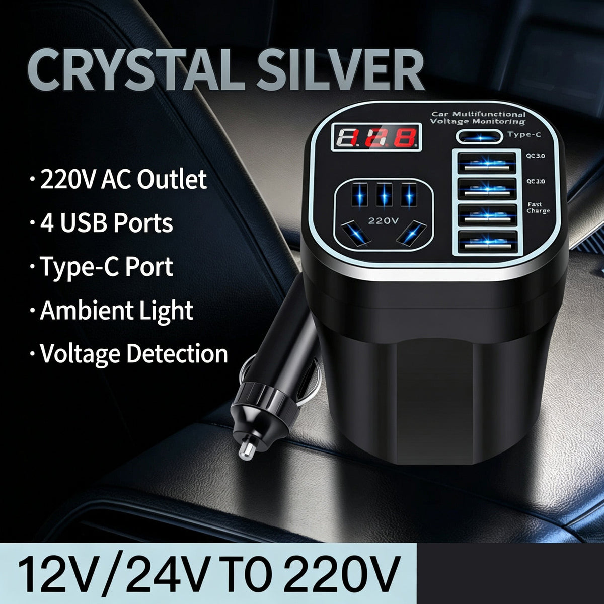 12V/24V Car Power Inverter with USB-C and QC 3.0