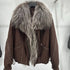 Women’s suede down jacket with fur collar