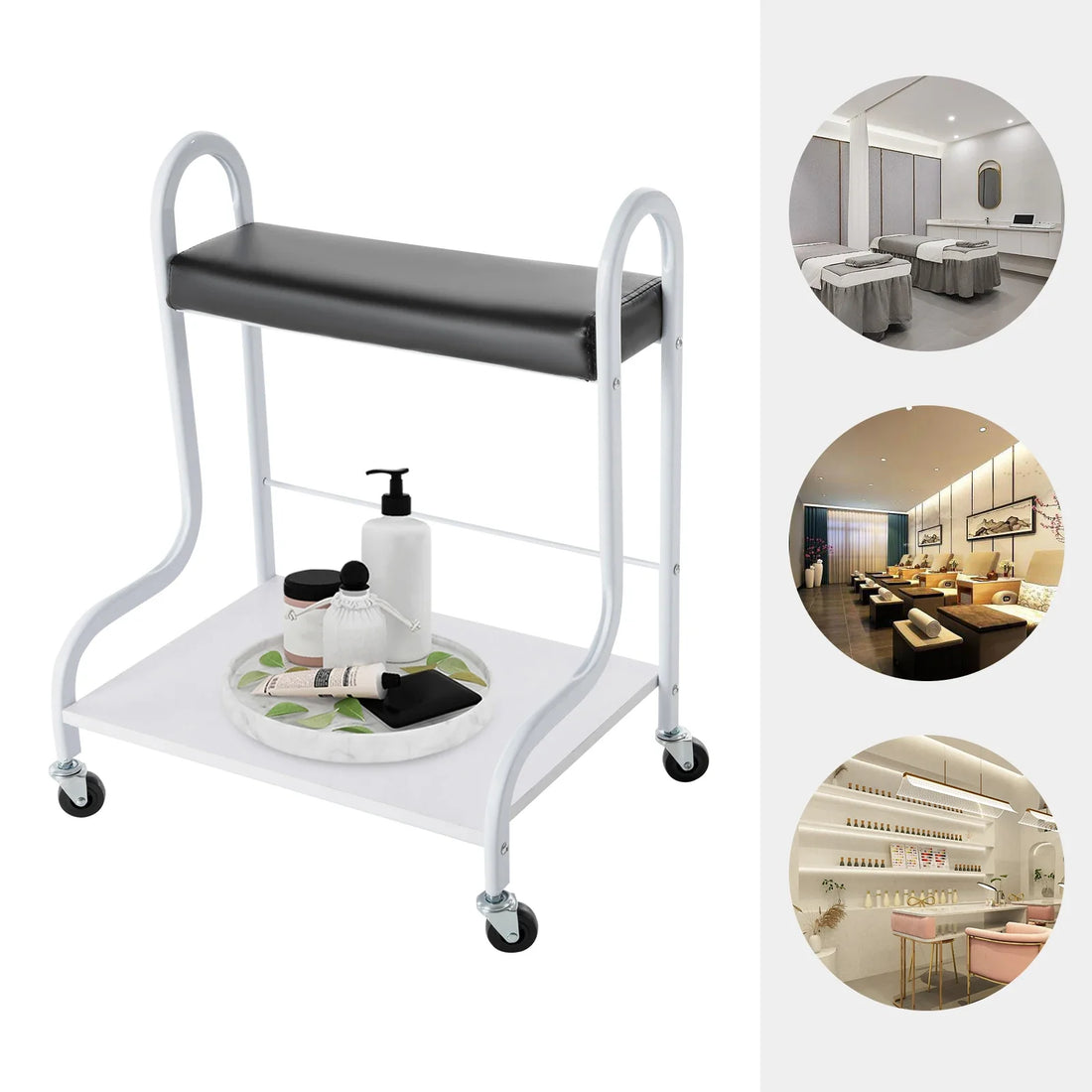 2-Tier Rolling Pedicure Trolley with Footrest
