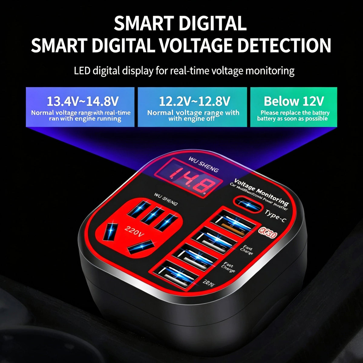 12V/24V Car Power Inverter with USB-C and QC 3.0